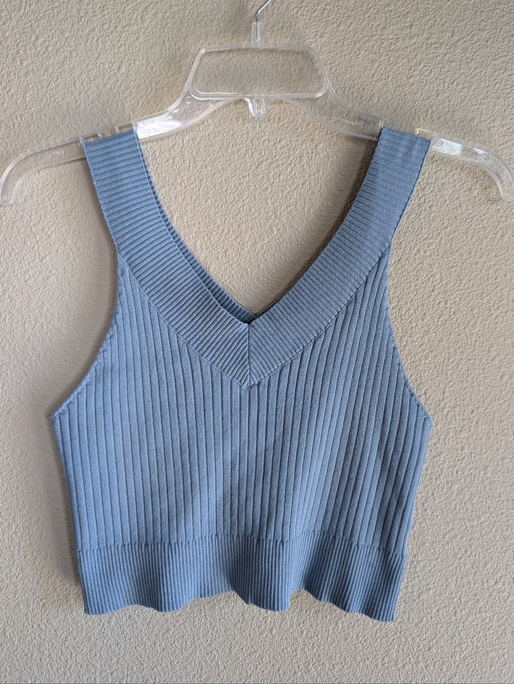 Dreamers By Debut Size Small / Medium Ribbed V-Neck Tank Top Light Blue Cropped